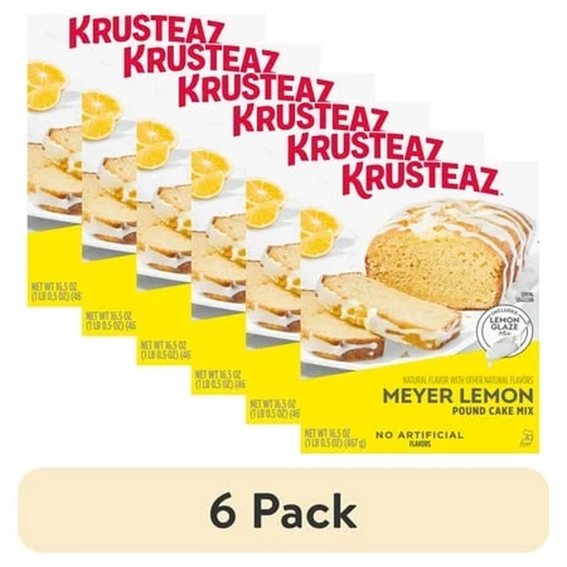 (6 Pack) Krusteaz Meyer Lemon Pound Cake Mix, Pound Cake Baking Mix with Lemon Flavored Glaze, 16.5 Oz Box​