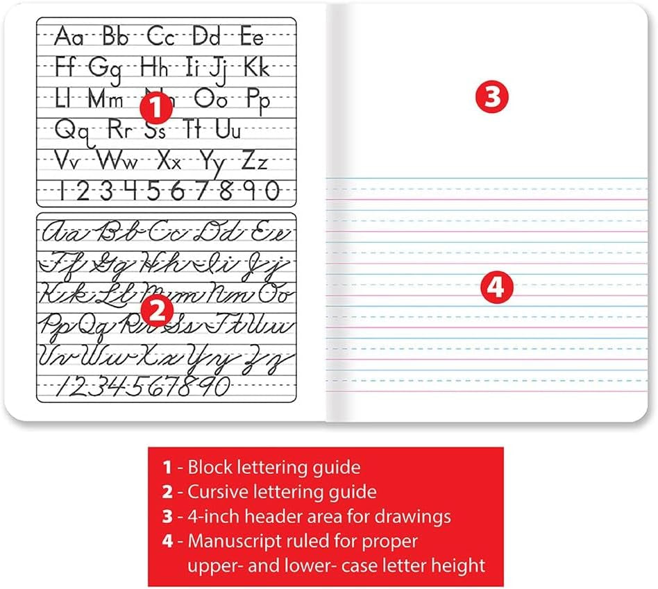 Better Office Products Primary Journal, Hardcover, Primary Composition Book Notebook - Grades K-2, 100 Sheet, One Subject, 9.75" X 7.5", Blue Cover-6 Pack