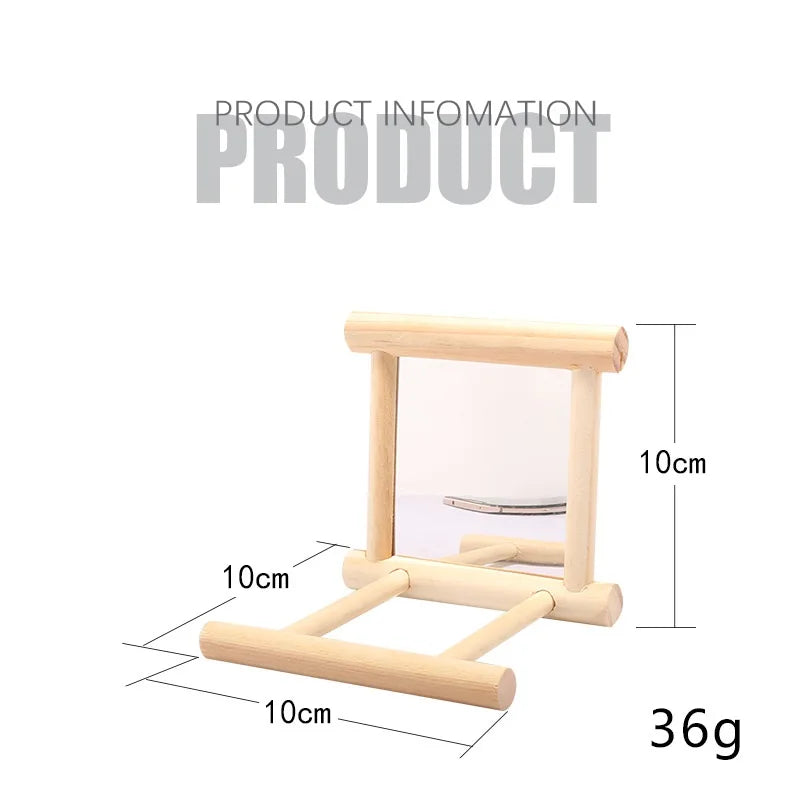 Bird Mirror Wooden Hanging Swing Interactive Play Toys for Small Parrot Budgies Macaw African Grey Parakeet Cockatiel Conure Lovebird Cage Accessories