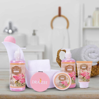 Draizee Heel Shoe Spa Gift Basket for Women, 8 Pc British Rose Scented | Spa Gift Set, Luxury Self Care Kit for Mom, Relaxing Bath and Body Set, Home Spa Gifts for Her