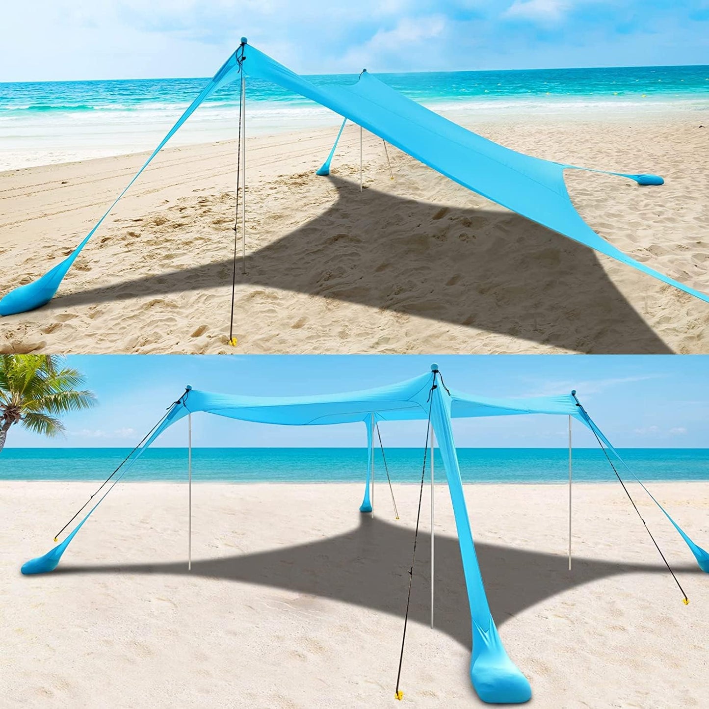 COMMOUDS Beach Tent, Camping Sun Shelter with UPF50+ Protection, Sand Shovels, Ground Pegs and 4 Stability Poles, Outdoor Pop up Beach Shade Canopy for Fishing, Backyard or Picnics