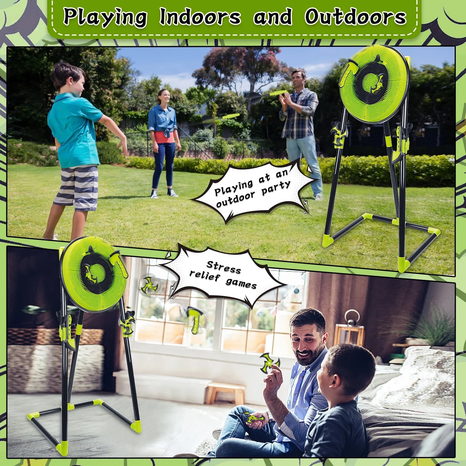 Losbenco Axe Throwing Target Game, Axe Throw & Lawn Dart Target Sets Including 3 Throwing Axes, 6 Darts and 6 Bow Arrows for Indoors and Outdoors Backyard Game
