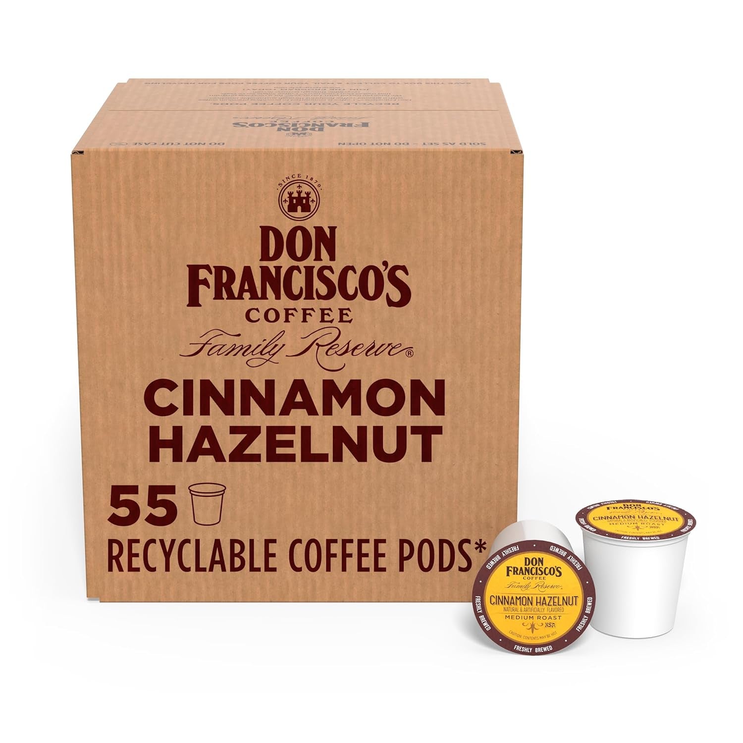 Don Francisco'S Cinnamon Hazelnut Coffee Pods, Medium Roast, 55Ct | Compatible with Keurig Coffee Pod Brewers, 100% Arabica Coffee, Convenient Single Serve Brewing, Fresh Brew in Every Cup