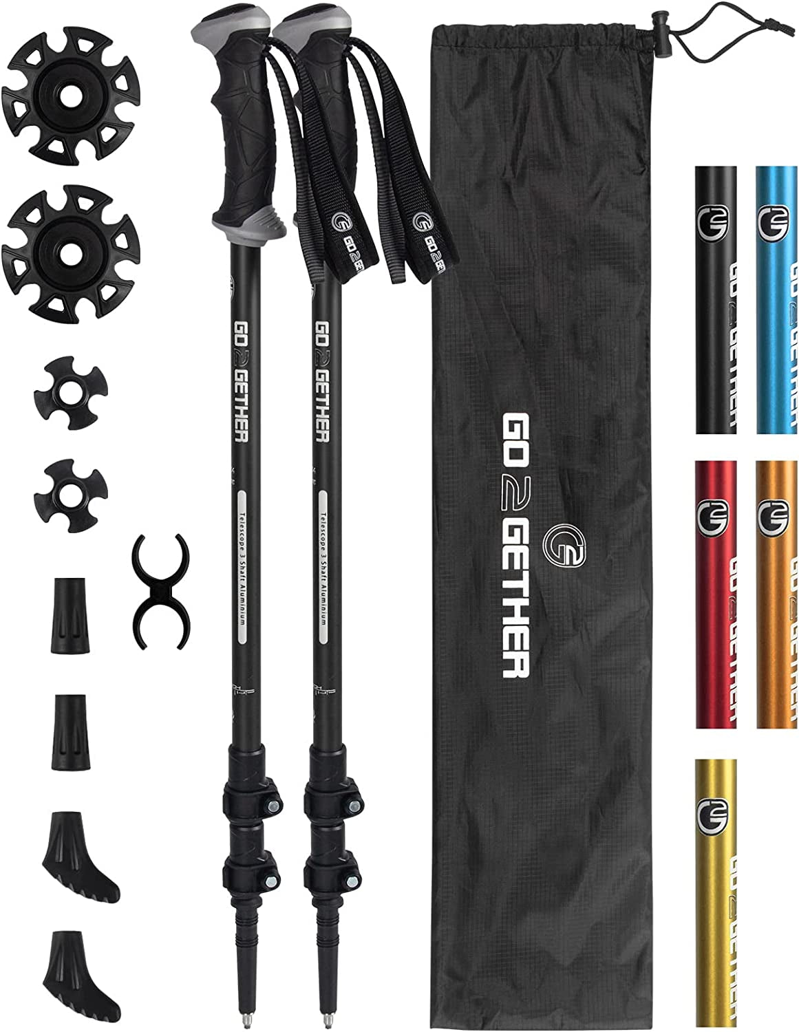 G2 GO2GETHER Aluminum Trekking Poles - Quick Adjustable Locks, Comfort Handle, Padded Strap, Snow Baskets - Walking Sticks Suitable for Hiking, Walking