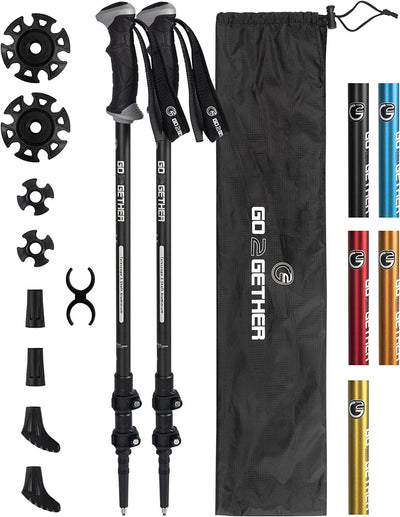 G2 GO2GETHER Aluminum Trekking Poles - Quick Adjustable Locks, Comfort Handle, Padded Strap, Snow Baskets - Walking Sticks Suitable for Hiking, Walking