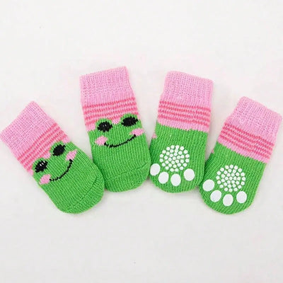 4Pcs/Set Cartoon Frog Pattern Pet Socks, Cute Breathable Socks for Small Dogs & Cats, Soft Dog and Cat Clothing