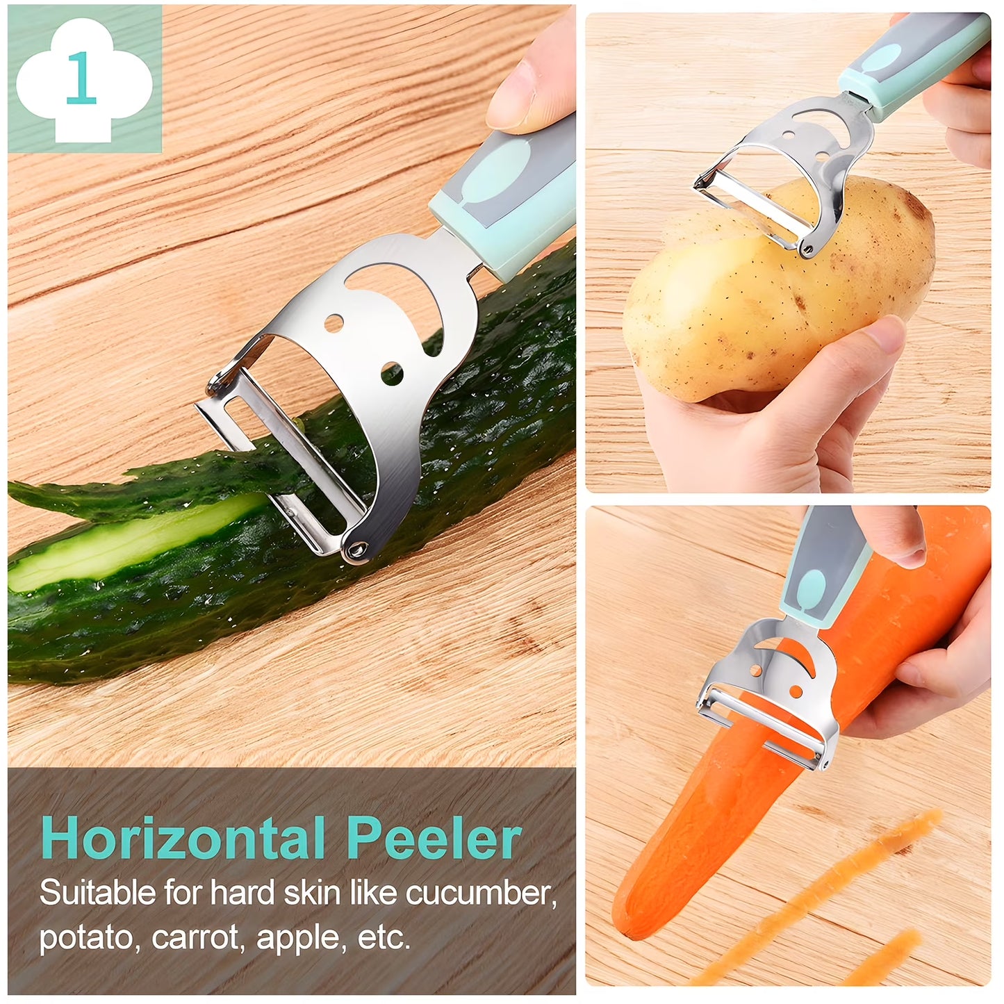 Bundlepro Stainless Steel Grater and Metal Y & I Shaped Peelers Set,Length 9.7",Height 1.4",Green