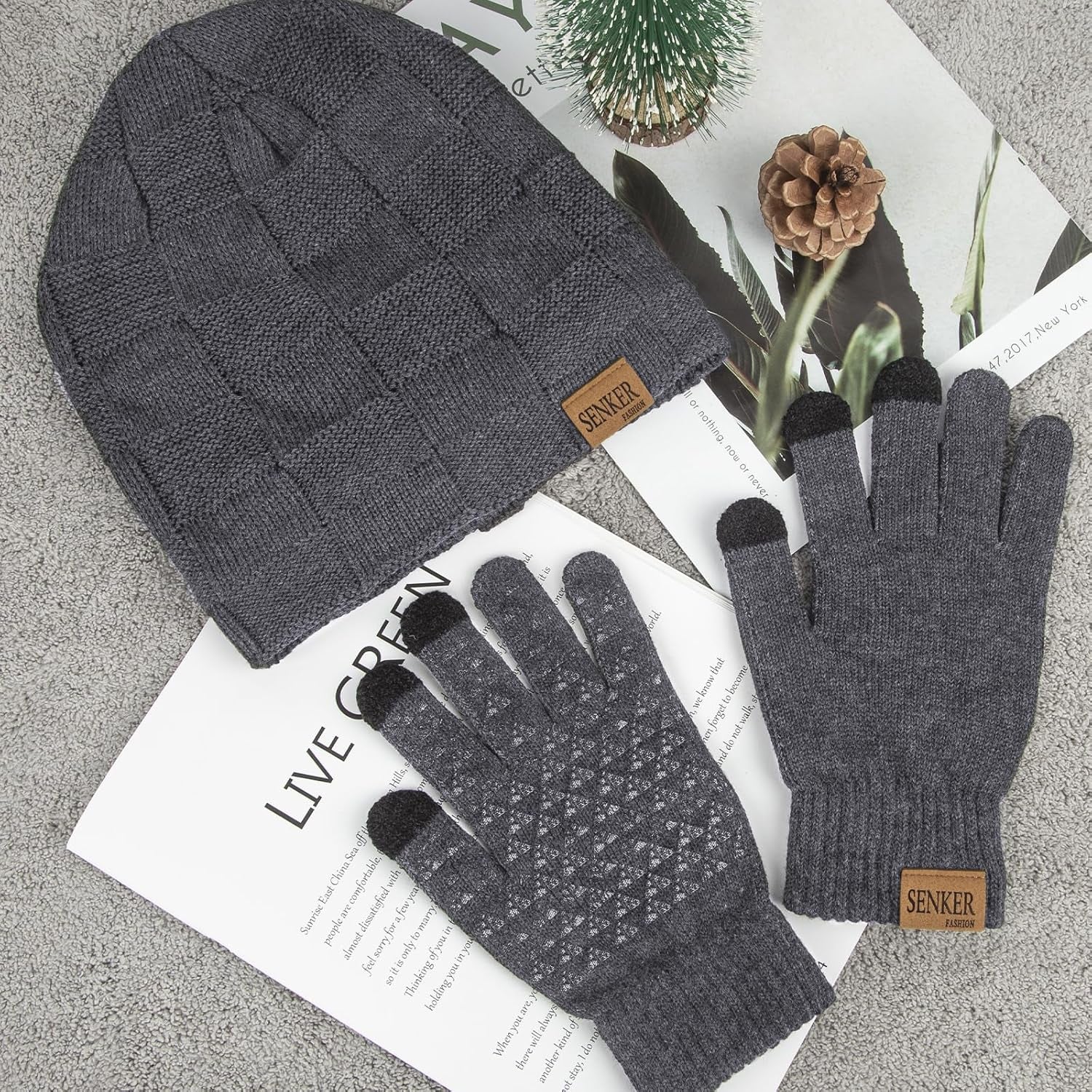 Senker Beanie Hat Winter Warm Cap Soft Thick Slouchy Knit Hats for Men and Women, B-Gray, One Size