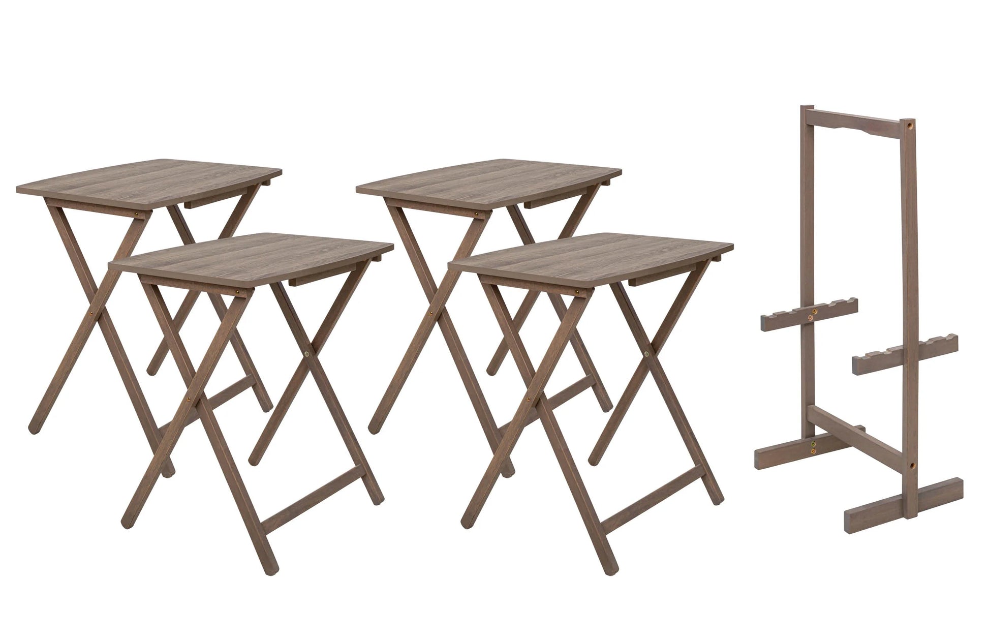 Mainstays XL Oversized 5-Piece Rubberwood Folding TV Tray Table Set of 4 with Storage Rack, Rustic Gray