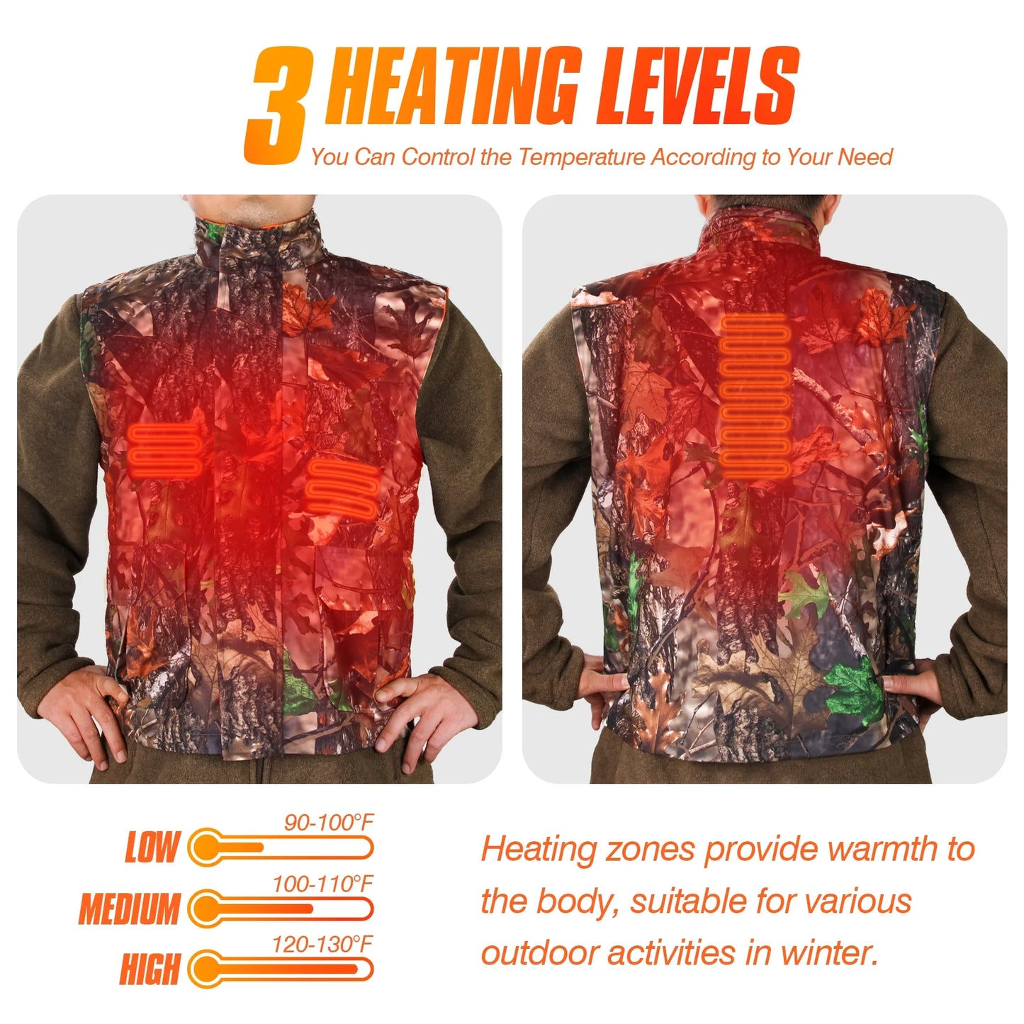 GUGULUZA Hunting Heated Vest, Camo Orange Reversible Vest, Game Vest Jacket for Hunting, Lightweight Heating Vest (4XL)