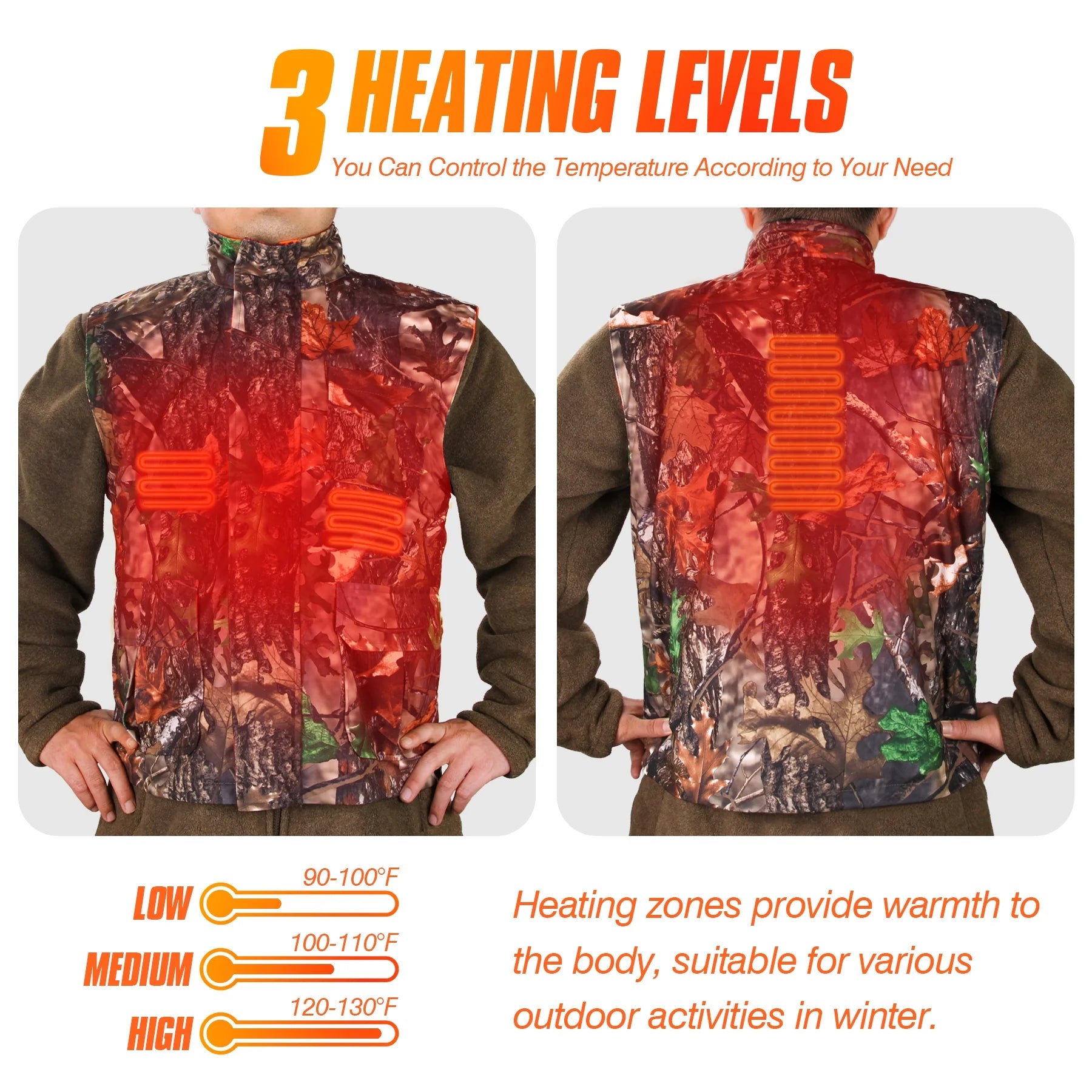 GUGULUZA Hunting Heated Vest, Camo Orange Reversible Vest, Game Vest Jacket for Hunting, Lightweight Heating Vest (4XL)