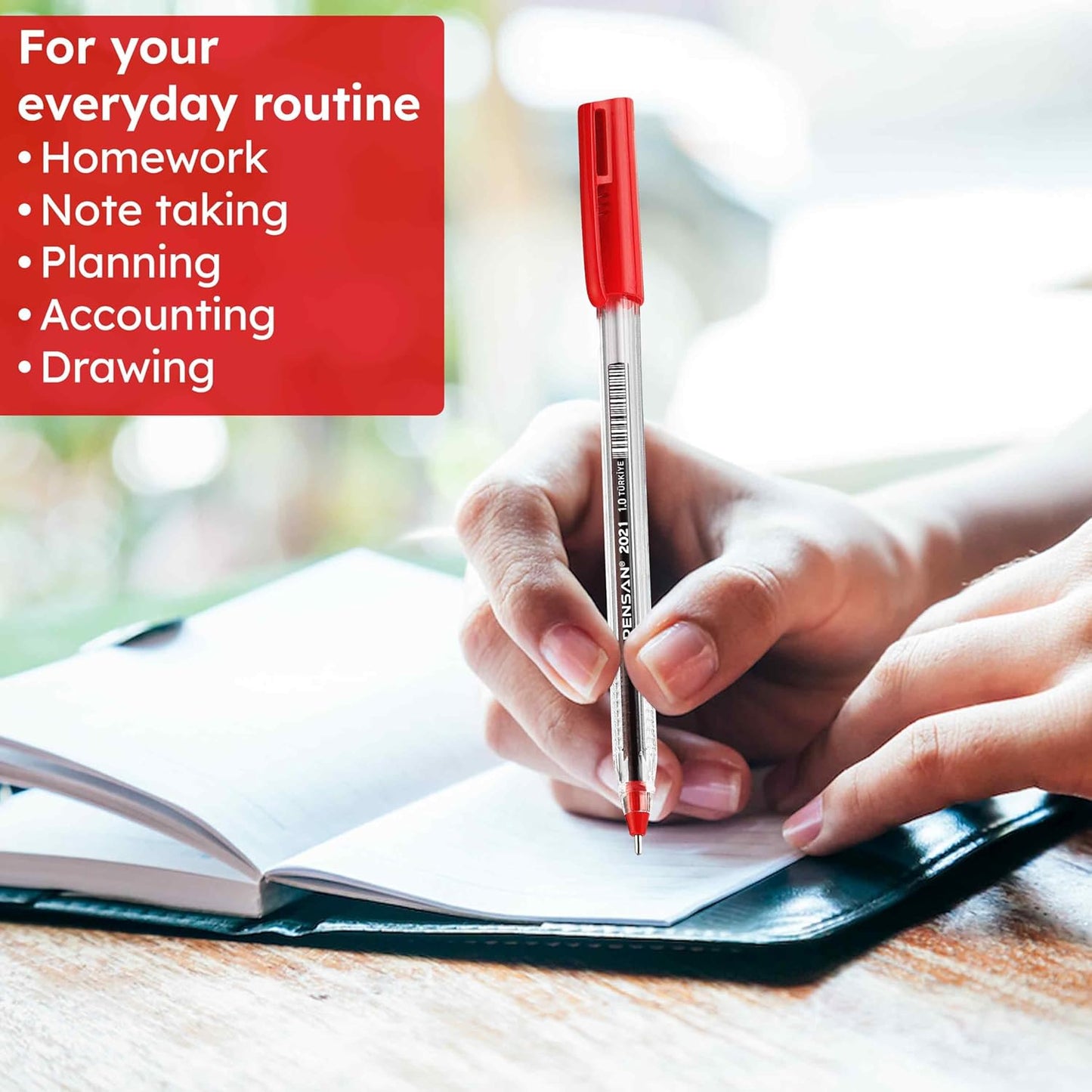 PENSAN Red Ballpoint Pens,1.0 Mm Medium Point, Red Pens, Ergonomic Triangle Grip, 50-Count Pack of Bulk Pens