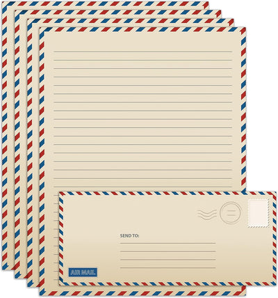 Better Office Products Vintage Airmail Stationery Paper Set, 100-Piece Set (50 Lined Sheets + 50 Matching Envelopes), Letter Size 8.5 X 11 Inch, Double Sided & Lined Paper,