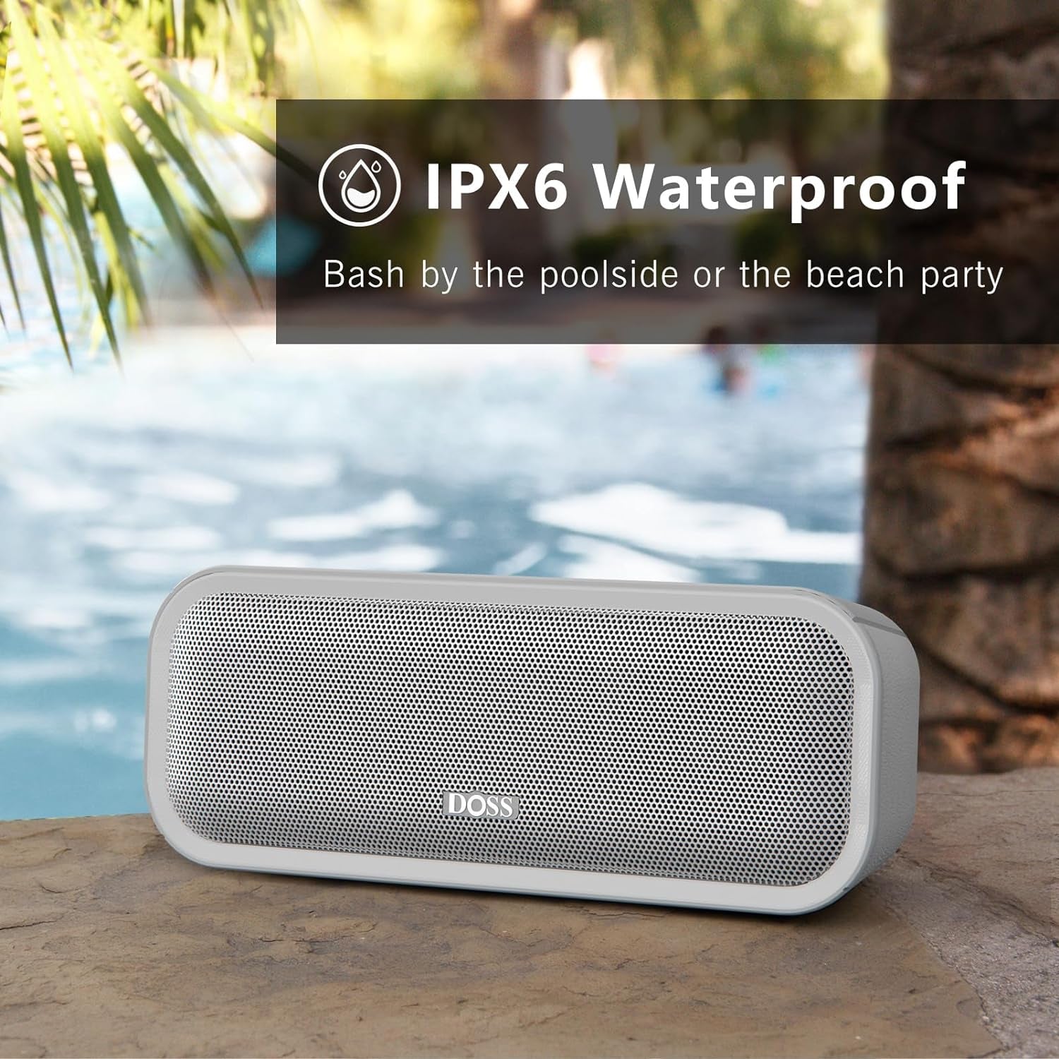 DOSS Bluetooth Speaker, Soundbox Pro+ Wireless Bluetooth Speaker with 24W Impressive Sound, Booming Bass, IPX6 Waterproof, 15Hrs Playtime, Wireless Stereo Pairing, Mixed Colors Lights, 66 FT- Grey