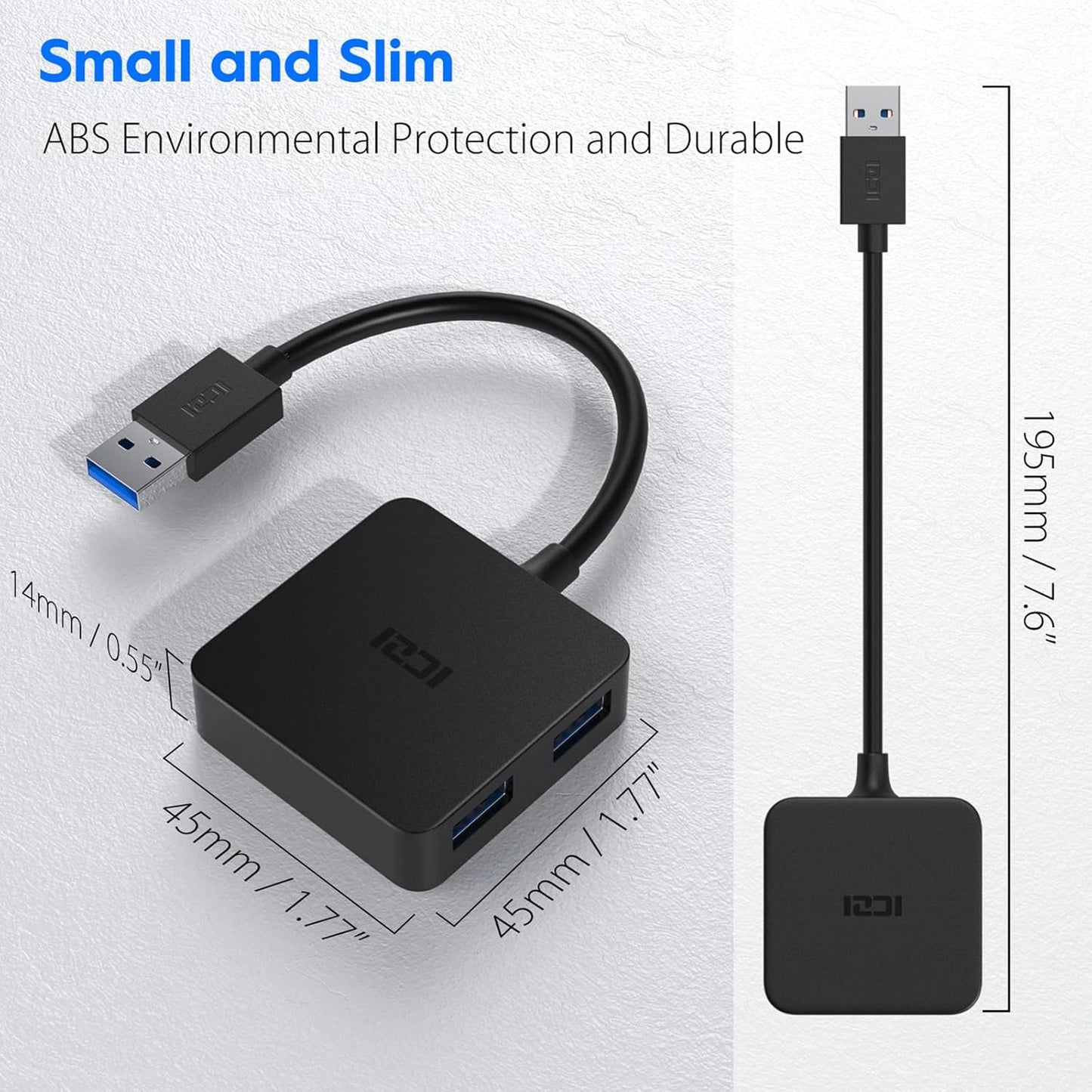 ICZI USB 3.0 Hub, 4 Ports USB Splitter Multiple Extender for Laptop, PC, Macbook, Mac Mini, Imac, Surface Pro, Mobile HDD