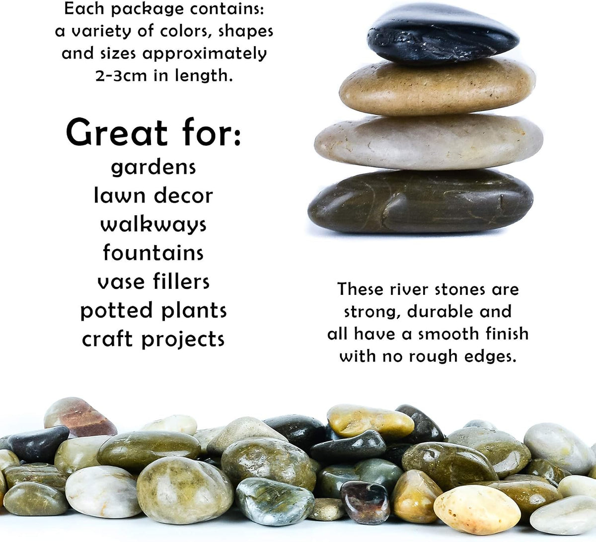 5 Lbs Approx. 82 River Rocks Stones for Plants Pebbles for Indoor Plants | Aquarium Fish Tank Rocks | Polished Decorative Rocks for Vases (1.6-2.4 Inches)