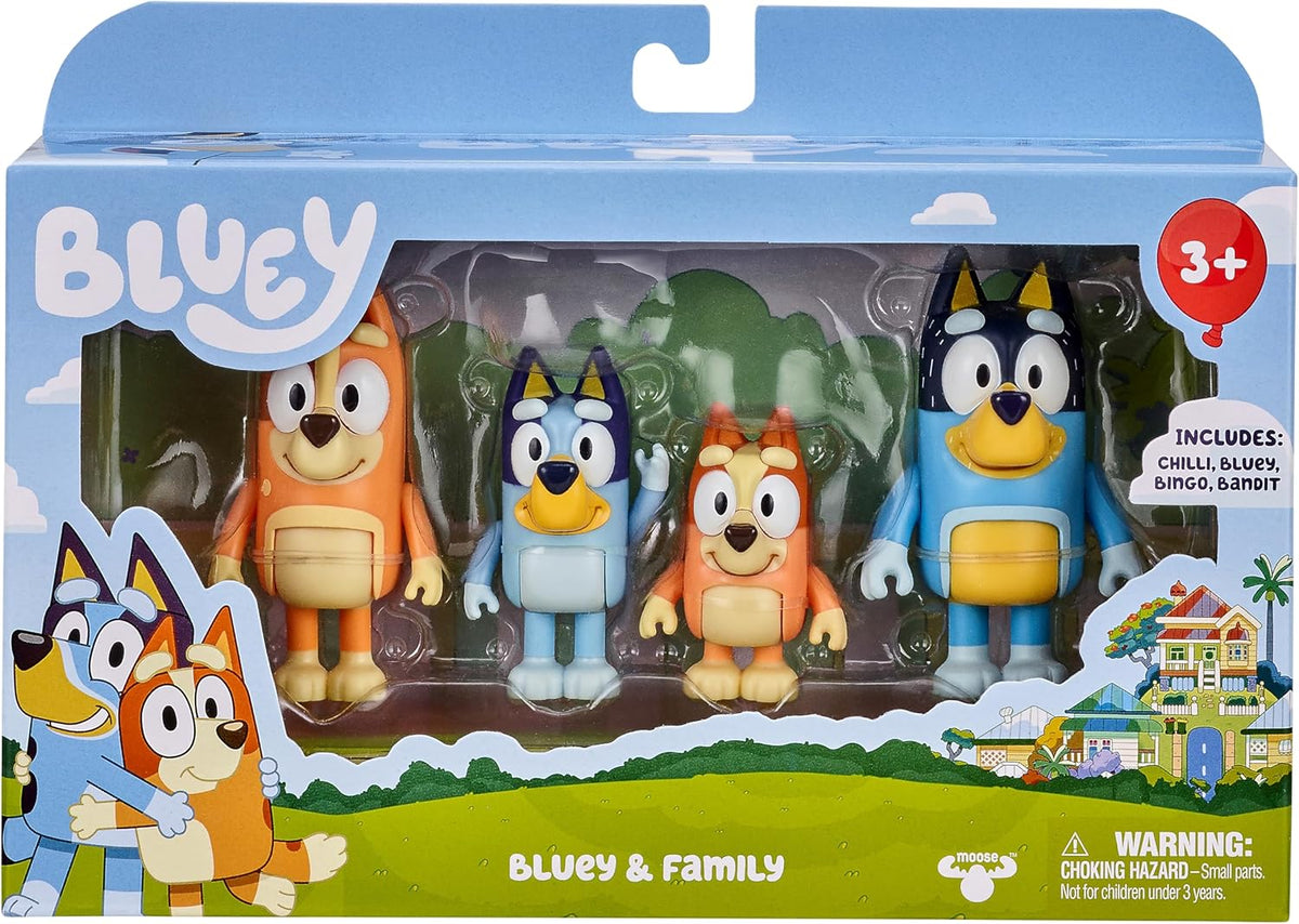 Bluey Family Figure 4-Pack, Poseable Toys with Bingo & Bandit