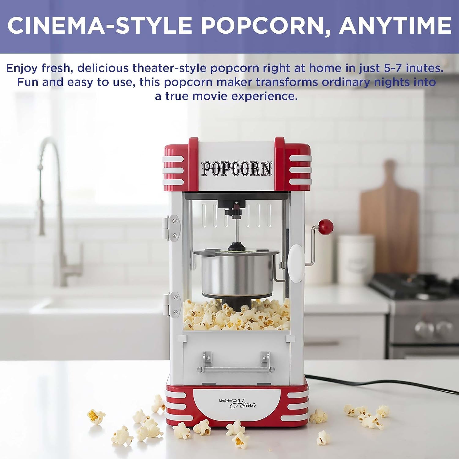 MAGNAVOX HOME MHPM0250, Popcorn Maker Machine, Movie Theater/Cinema Style with 2-Sided Serving Scoop. 2.5 Ounce, Red