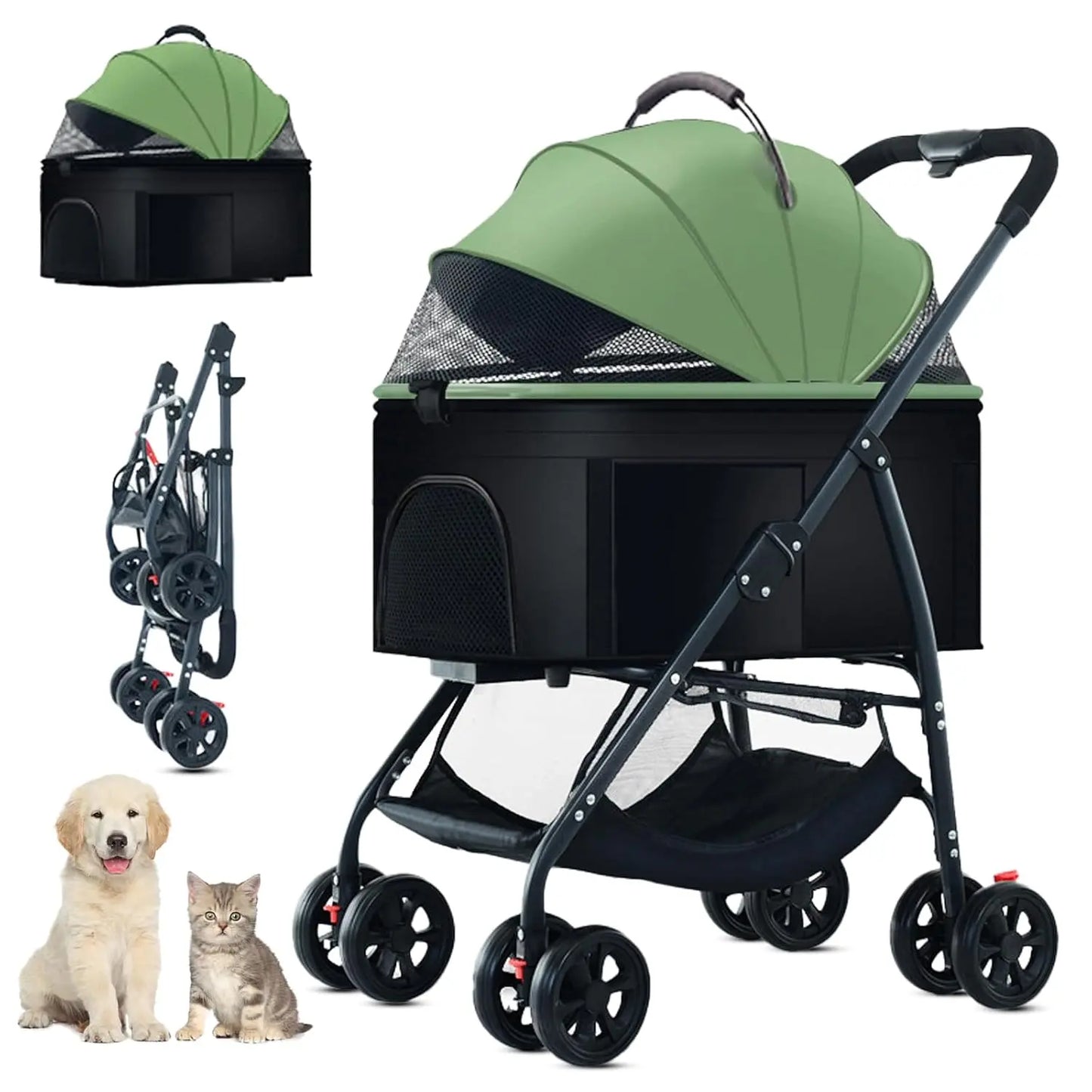 3-In-1 Pet Dog Stroller, Dog Wagon with Removable Carrier, Cat Stroller for Medium Dogs up to 55Lbs