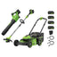 Greenworks 2X24V Mower, Trimmer, Blower Combo Kit with (4) 4Ah Batteries