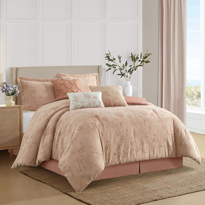Stratford Park Floral Blush Comforter Set, Cotton Blend Jacquard Bedding Set, 7 Piece California King Size Bedding, Matching Bedskirt, Pillows, Shams