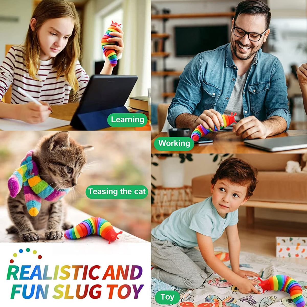 Kidditouch 4 Pcs Slug Sensory Toys for Kids with Autism, Fidget Toy for Autistic Kids & Adults, 3D Articulated Slugs