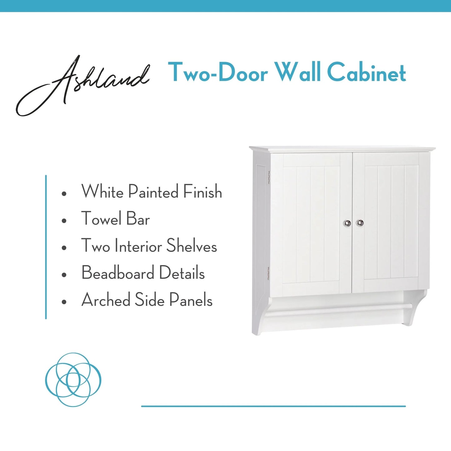 Riverridge Ashland 2-Door Bathroom Medicine Cabinet Wall Storage with Towel Bar - White
