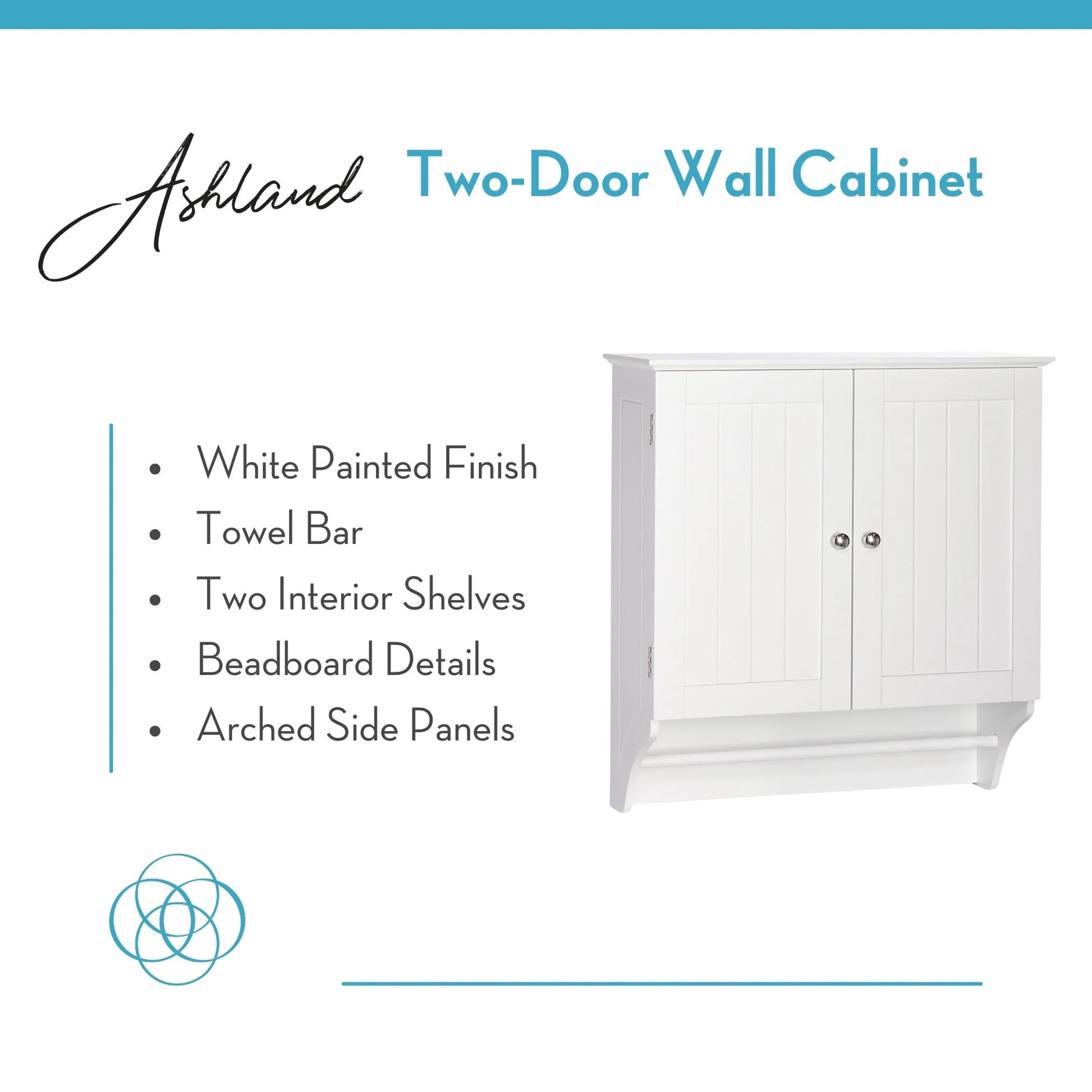Riverridge Ashland 2-Door Bathroom Medicine Cabinet Wall Storage with Towel Bar - White