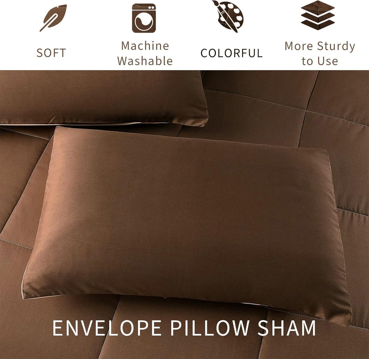 Exclusivo Mezcla Lightweight Reversible Queen Size Comforter Set, down Alternative Comforter with 2 Pillow Sham, Queen Size Bedding Set for All Seasons, Brown/Khaki