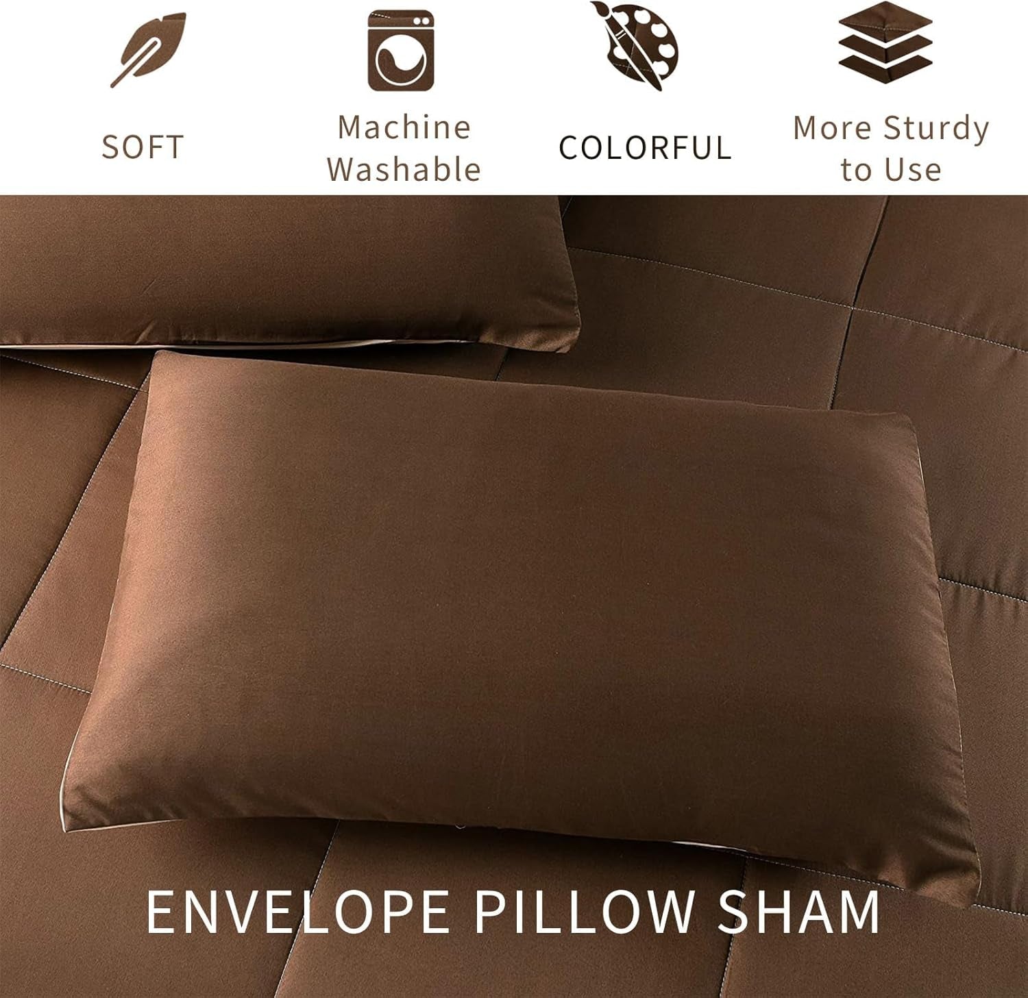 Exclusivo Mezcla Lightweight Reversible Queen Size Comforter Set, down Alternative Comforter with 2 Pillow Sham, Queen Size Bedding Set for All Seasons, Brown/Khaki