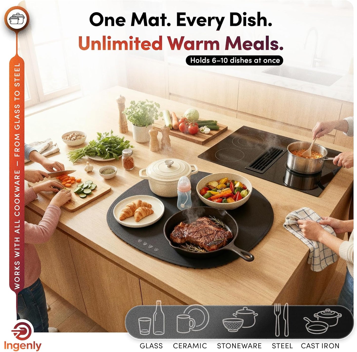 Round XXL Warming Mat for Food - Black Color Food Warming Mat - Perfect Food Warmers for Parties Buffet - Foldable Food Warmer to Keep Food Warm for Party, Catering, Buffet, Fiesta, Family Meal