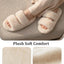 Familyfairy Women'S Fluffy Faux Fur Slippers Comfy Open Toe Two Band Slides with Fleece Lining and Rubber Sole