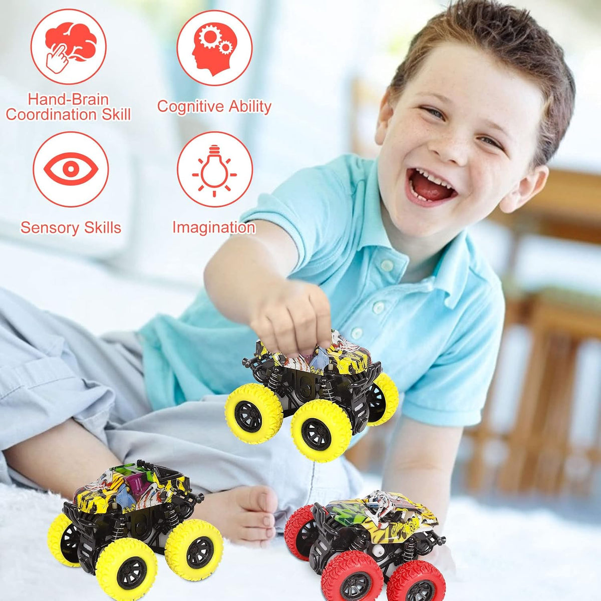 Monster Truck Toy Friction Car for Kid Toddler 360° Rotating (2 Pack)