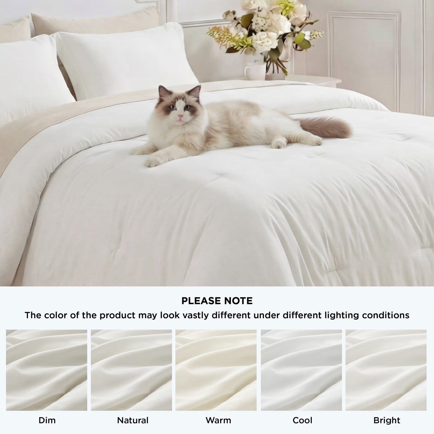 U by Bedsure Twin Comforter Set Coconut Milk, 5 Pieces Reversible Bed in a Bag, Boho Lightweight Dorm Bedding Set, Contrasting Design