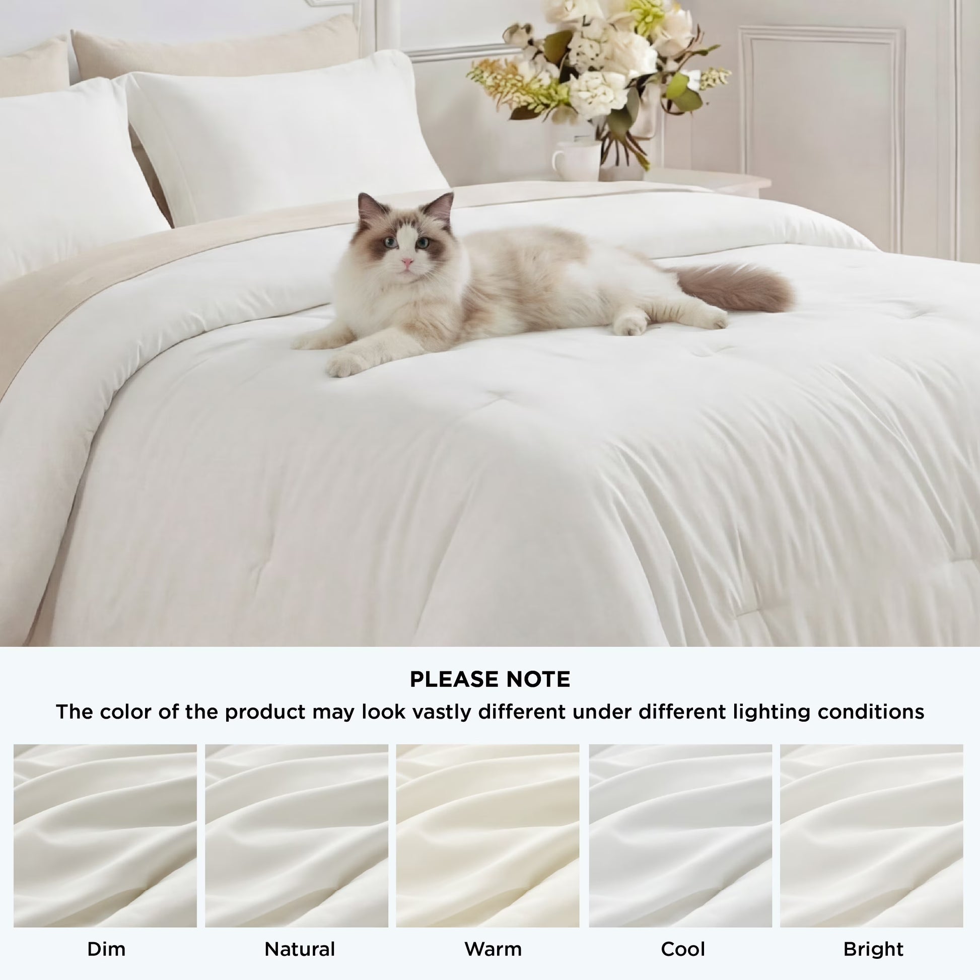 U by Bedsure Twin Comforter Set Coconut Milk, 5 Pieces Reversible Bed in a Bag, Boho Lightweight Dorm Bedding Set, Contrasting Design
