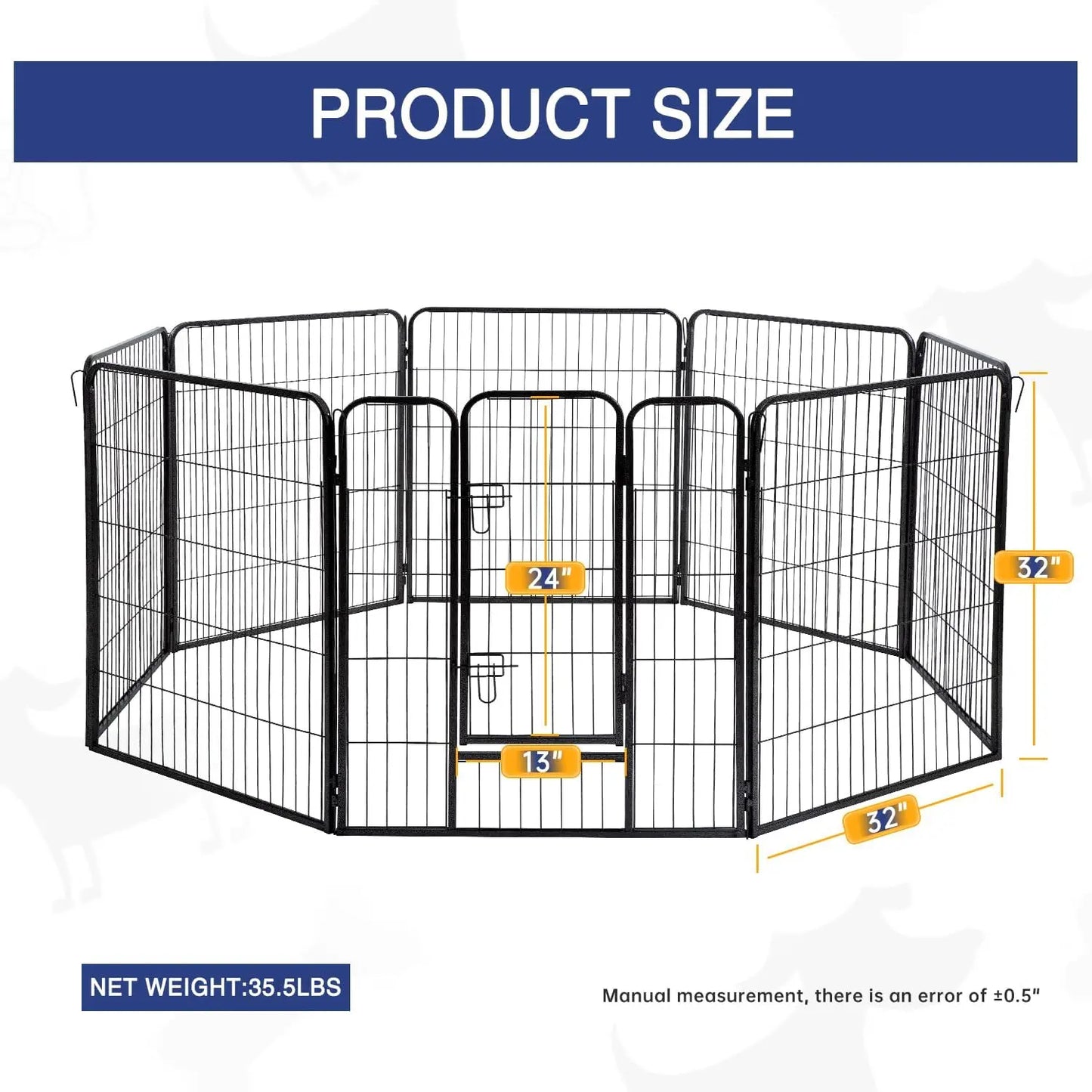 Dog Fence, 4/6/8/12/16 Panels 24"\32"\40"H Foldable Dog Playpen, Exercise Heavy Duty Metal Dog Cage for Yard, Lockable Double Door Pet Fence Indoor Outdoor Dog Pen for Large Medium Small Animals Pet