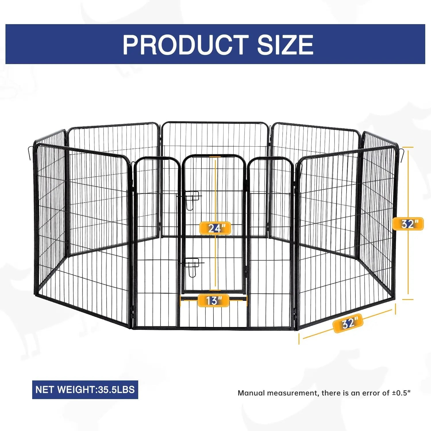 Dog Fence, 4/6/8/12/16 Panels 24"\32"\40"H Foldable Dog Playpen, Exercise Heavy Duty Metal Dog Cage for Yard, Lockable Double Door Pet Fence Indoor Outdoor Dog Pen for Large Medium Small Animals Pet