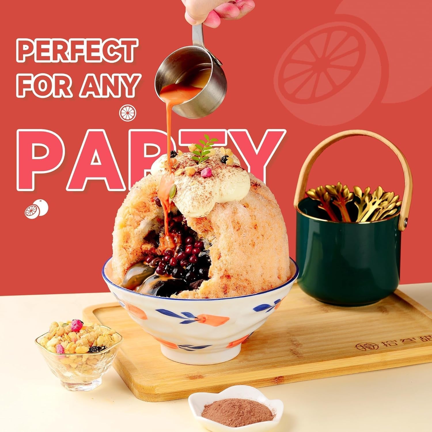 Shaved Ice Machine - Snow Cone Machine Equipped with Stainless Steel Blade Adjustment Knob to Freely Adjust the Thickness of the Snowflakes and 2 Reusable Plastic Ice Mold Cup