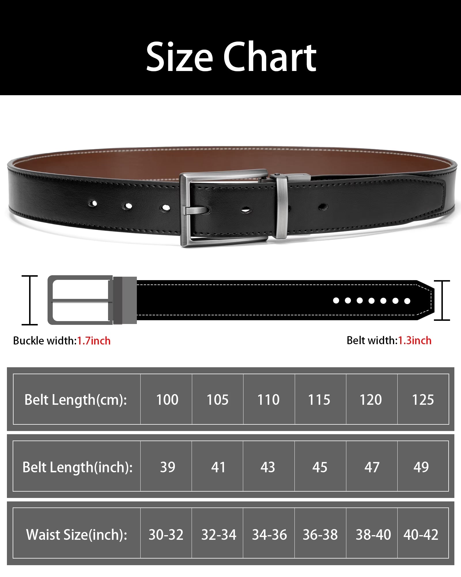 Maikun Belts for Men Reversible Leather Belt Dress Casual Men Belts One Belt Reverse for 2 Sides