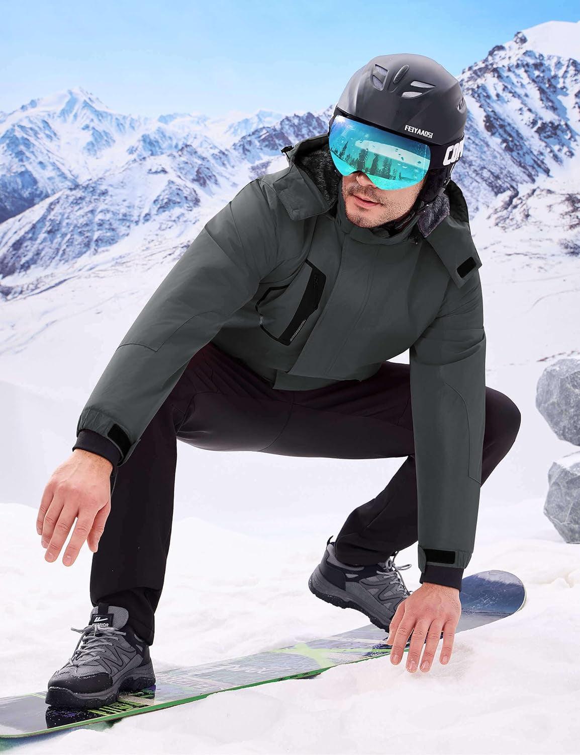 WULFUL Men'S Waterproof Ski Jacket Warm Winter Coats Windproof Winter Jackets for Men Fleece Lined Windbreaker with Hood