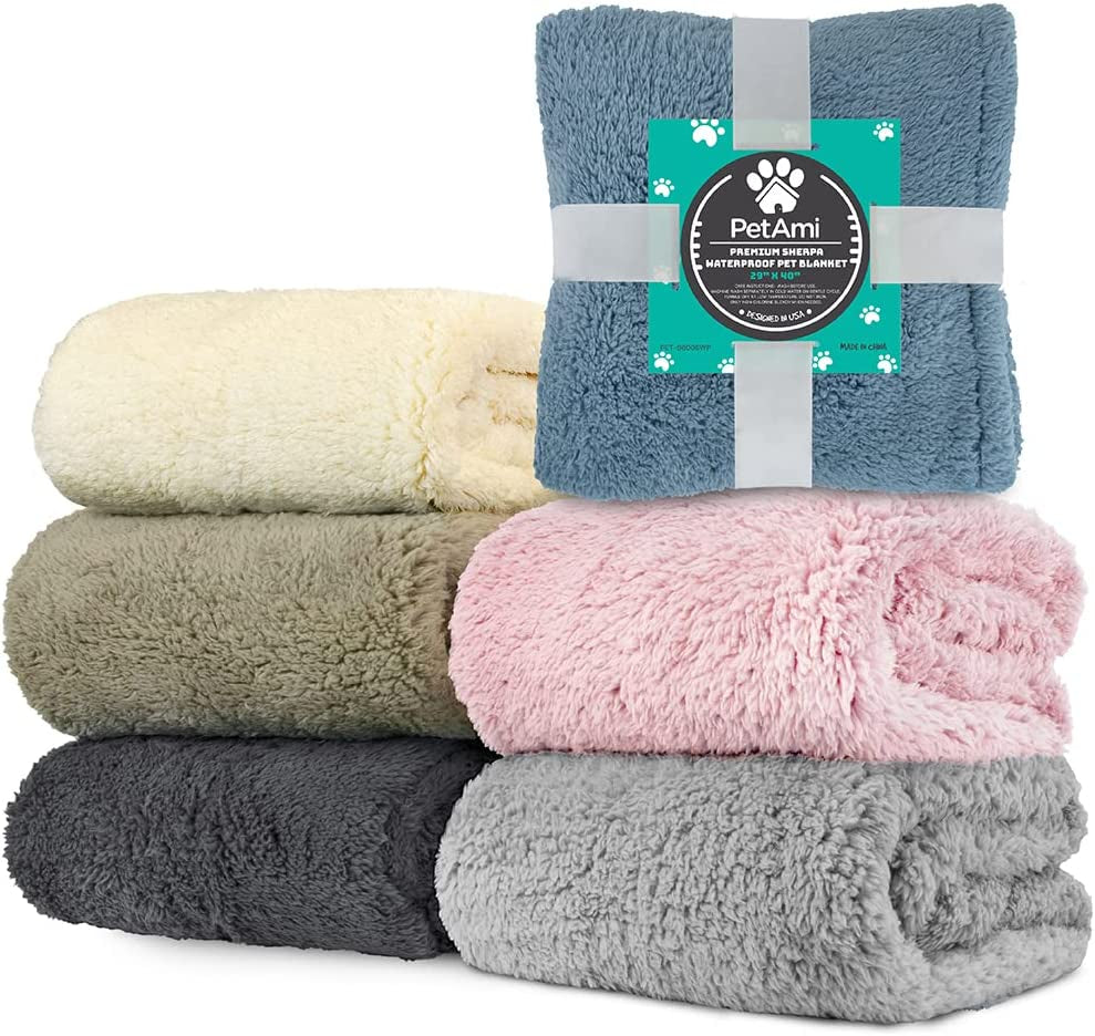 Petami Fluffy Waterproof Dog Blanket for Small Medium Dogs, Soft Warm Pet Sherpa Throw Pee Proof Couch Cover, Reversible Cat Puppy Bed Blanket Sofa Protector, Plush Washable Pad (Taupe Camel, 24X32)