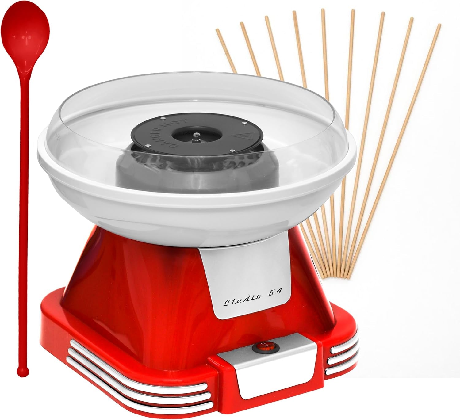 Retro Cotton Candy Machine with Spoon – Cotton Candy Maker for Home, Easy-Use Cotton Candy Machine for Kids, Durable Vintage Design, BPA & Lead-Free, Metallic Red