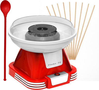 Retro Cotton Candy Machine with Spoon – Cotton Candy Maker for Home, Easy-Use Cotton Candy Machine for Kids, Durable Vintage Design, BPA & Lead-Free, Metallic Red