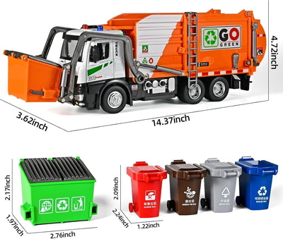 Large Metal Garbage Truck Toy for Boy 4-7, Kid Trash Truck with Auto-Lift Function, Trash Truck Toy with Light and Sound, Metal Cab, Birthday Gift Kids Pretend Play Toy Garbage Truck for Boys