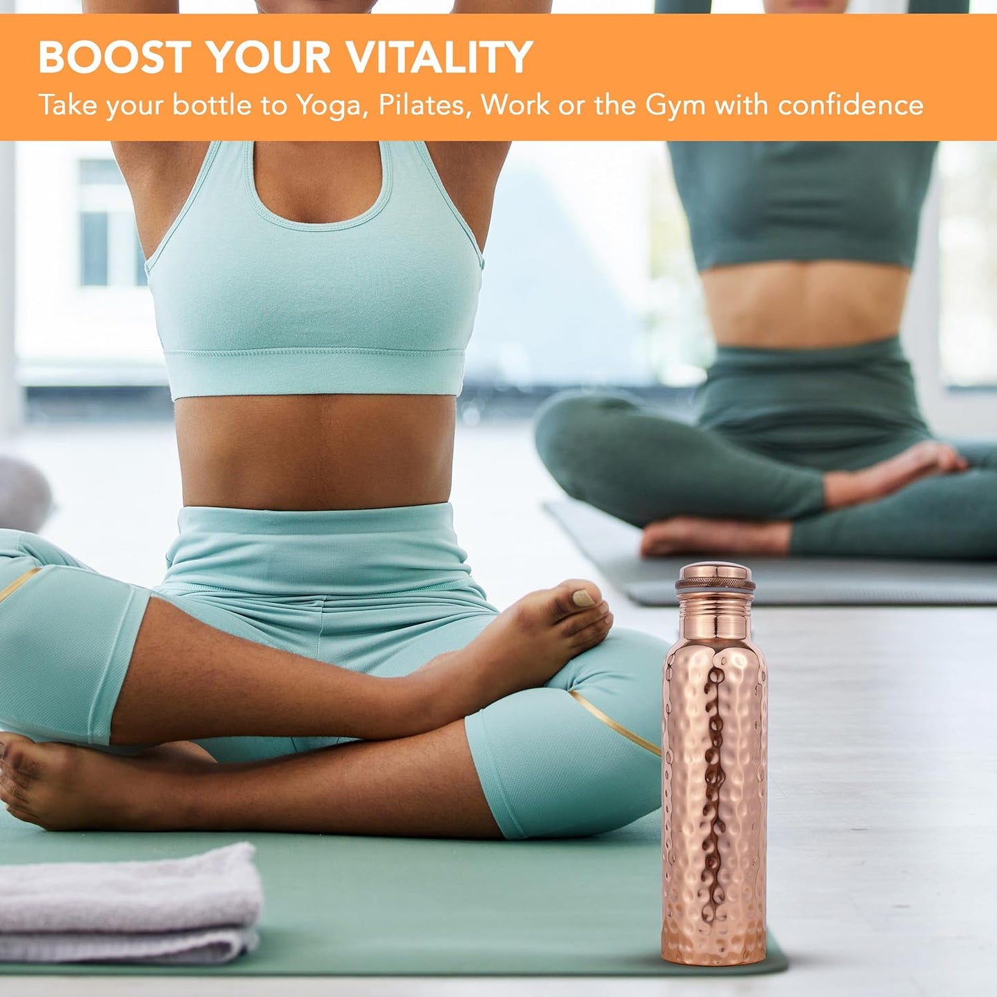 100% Pure Copper Water Bottle for Drinking - 34 Oz Extra Large Hammered Ayurvedic Vessel. Leak-Proof, Heavy Duty Real Copper Flask with Canvas Carry Bag & Dent-Proof round Gift Box