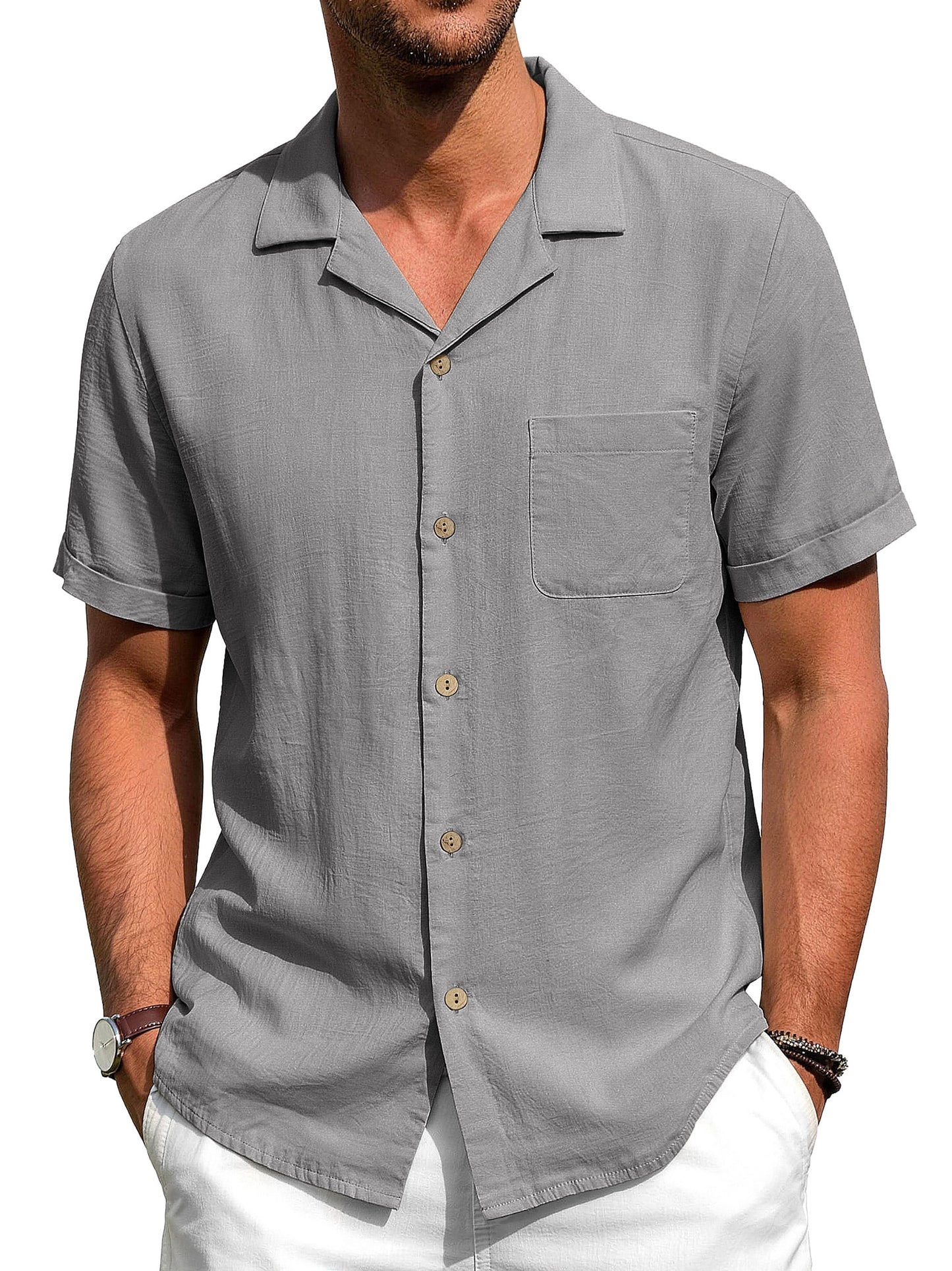 GENTS BLISS Men Linen Shirts Casual Short Sleeve Button down Shirts for Men Beach Tops with Pocket