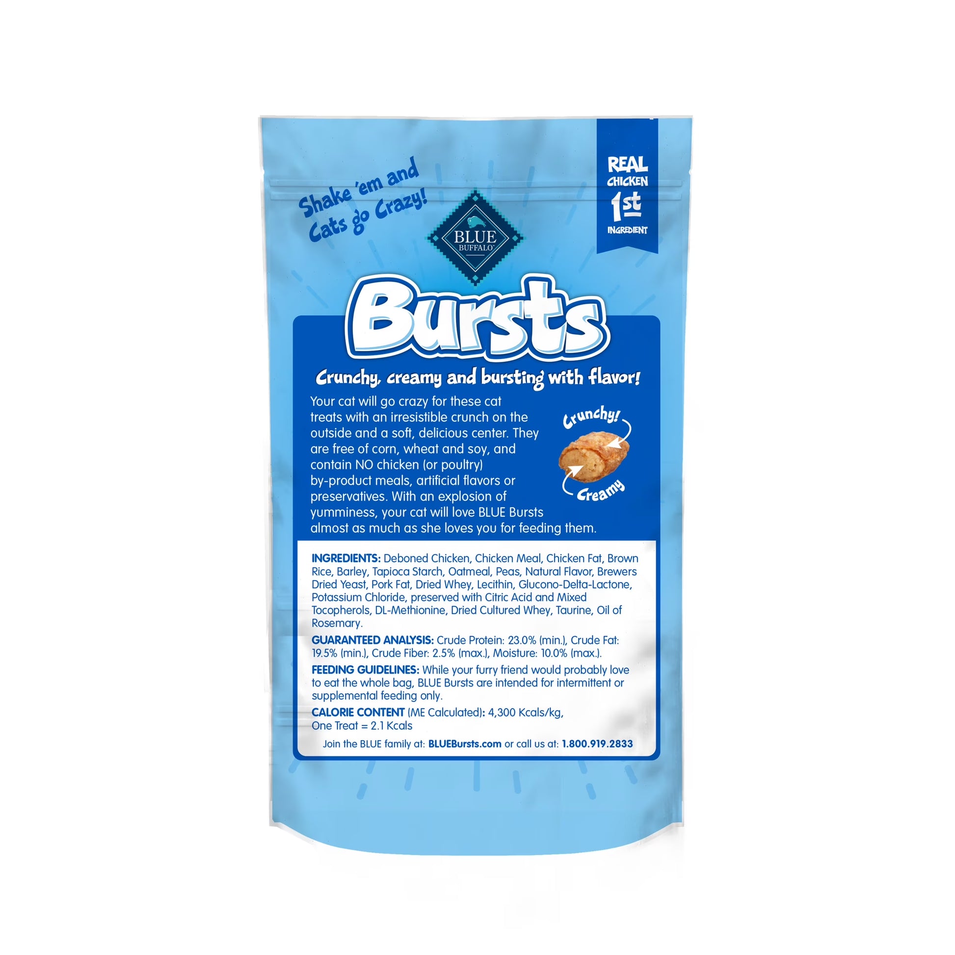 Blue Buffalo Bursts Crunchy & Creamy Cat Treats, Great for Training Chicken, 2-Oz Bag