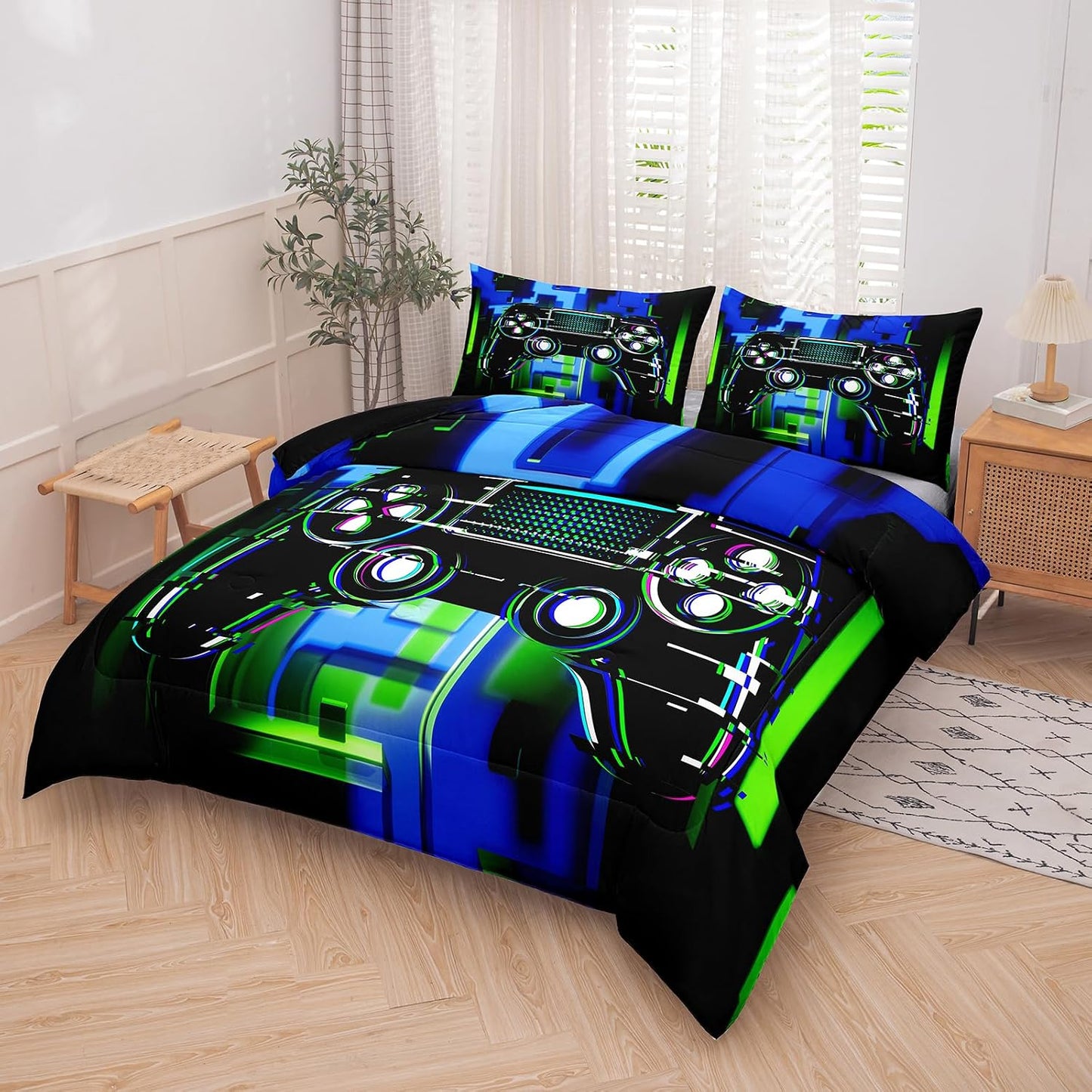 Gamepad Comforter Set for Boys,Queen Size Bedding Sets for Boys,Gamepad Printed Bedding Set with Quilt and Pillowcase(Game Controller Queen)