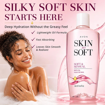 Avon Skin so Soft Soft and Sensual Moisturizing Bath Oil for Women with Argan Oil, 16.9 Fl Oz