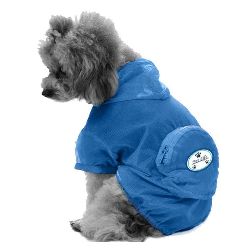 Thunder-Paw Adjustable Zippered Folding Travel Dog Raincoat,Blue,X-Small
